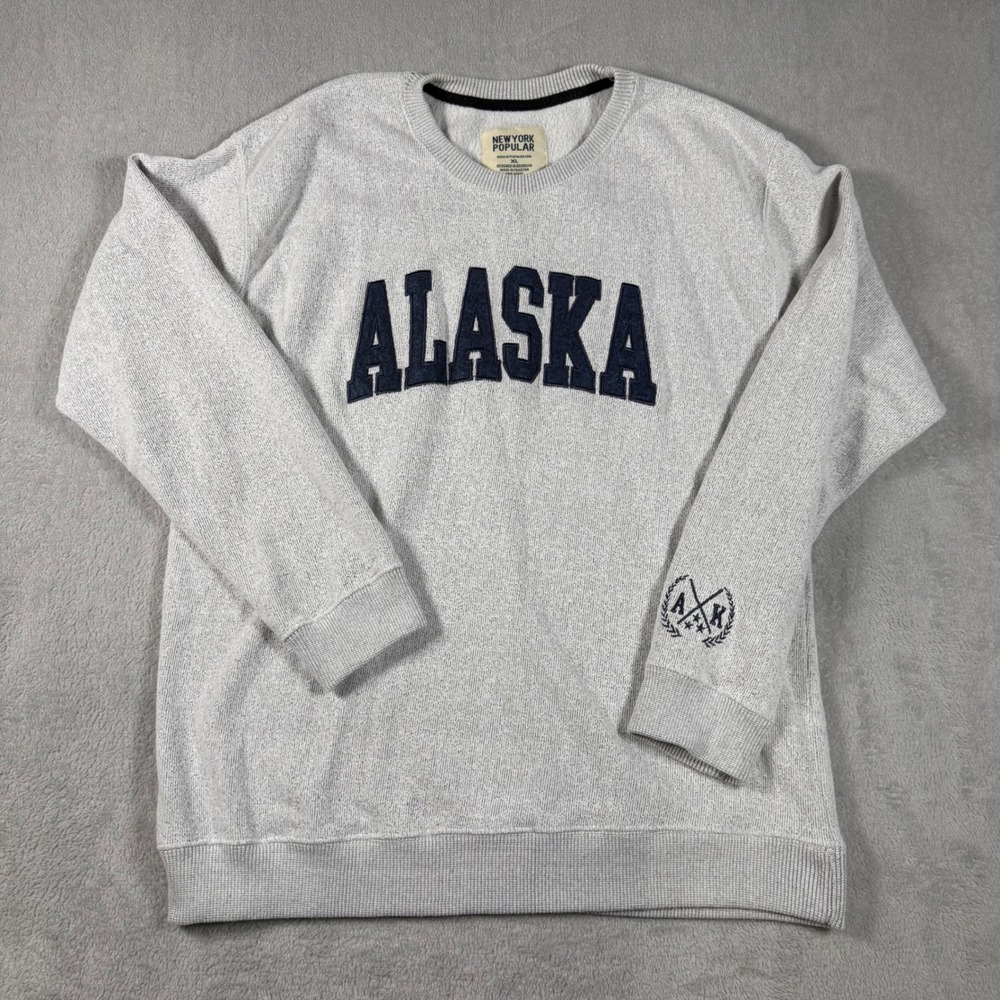 New York Popular Alaska Sweatshirt Mens XL Gray Crewneck Souvenir Pullover